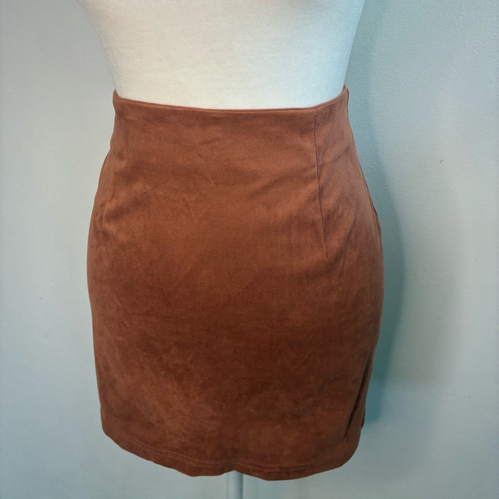 Brown Faux Suede Mini Skirt